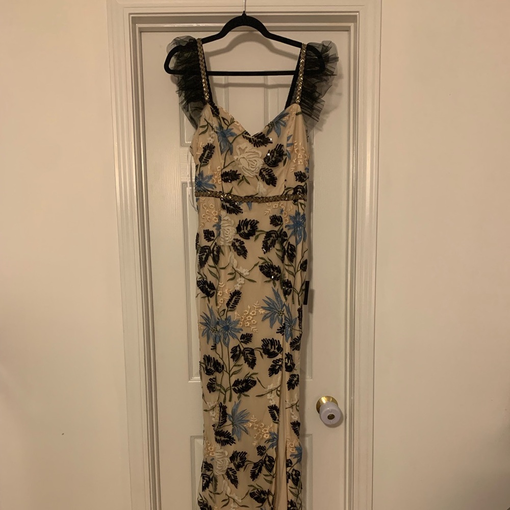 Lulu's Cream, Black and Blue Embroidered Dress